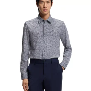 Men's Printed Cotton Blend Slim-Fit Dress Shirt