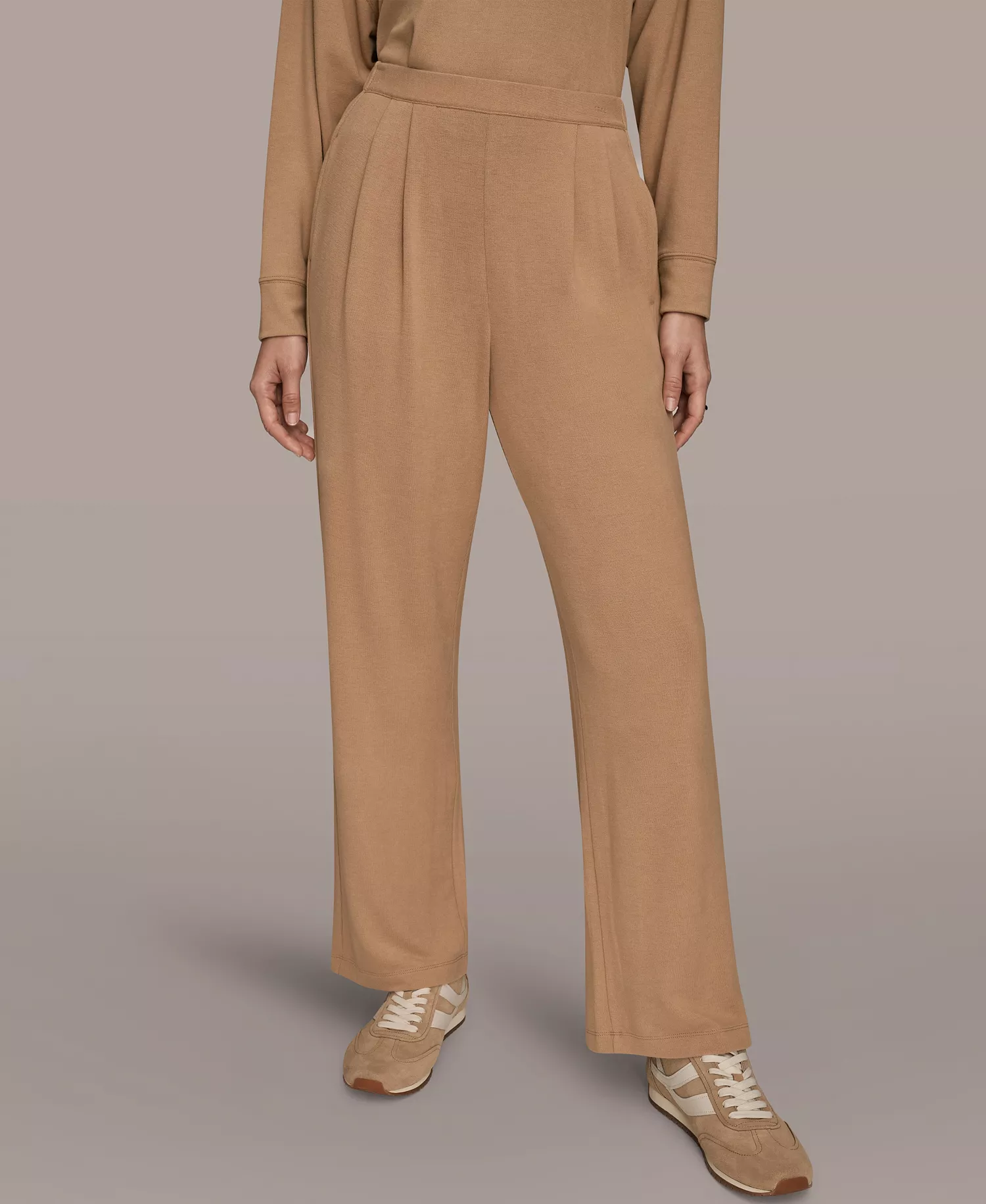 mni-1d22e862c6a6dbd808862bcf6bec5ba4 Women's Brushed Jersey High Rise Pleated Pull-On Pants