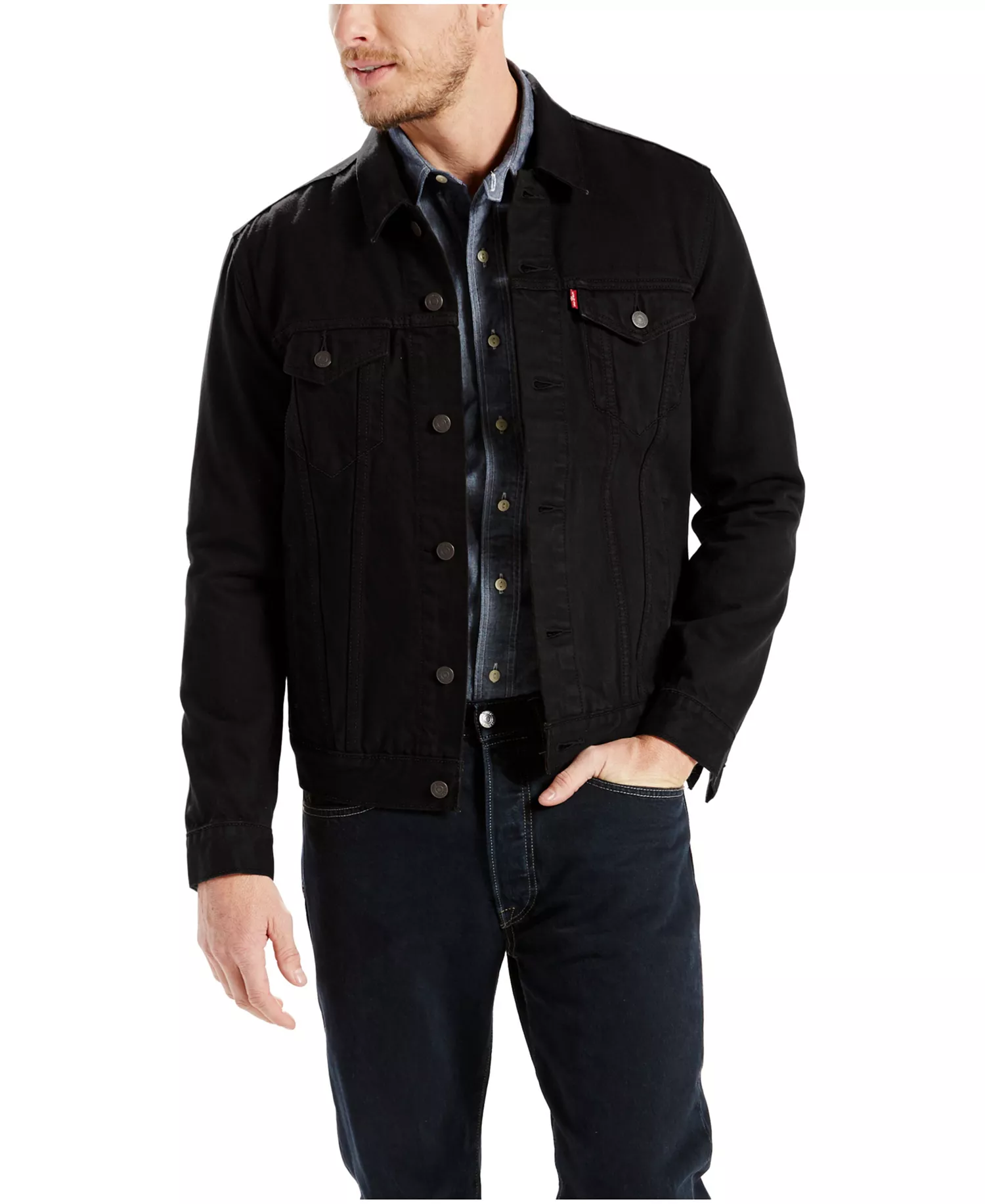 mni-1d698083a715fc3aff7d5e3dd4d47e16 Men's Regular-Fit Stretch Denim Trucker Jacket