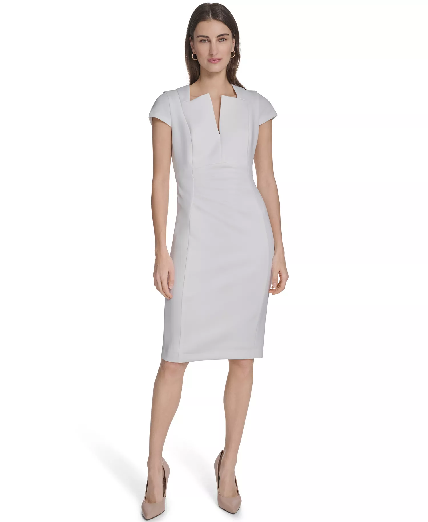 mni-1de004d0e602e58f0bdb95f44faf37ee Women's Side Ruched V-Neck Dress