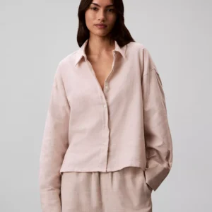 Women's Plaid Collar Neck Long Sleeve Sleep Shirt-QS7533