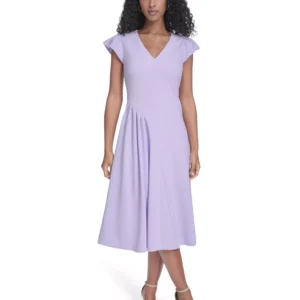 Women's Ruched V-Neck Midi Dress