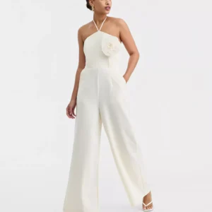 Women's Rosette Halter Neck Wide-Leg Jumpsuit, Macy's Exclusive
