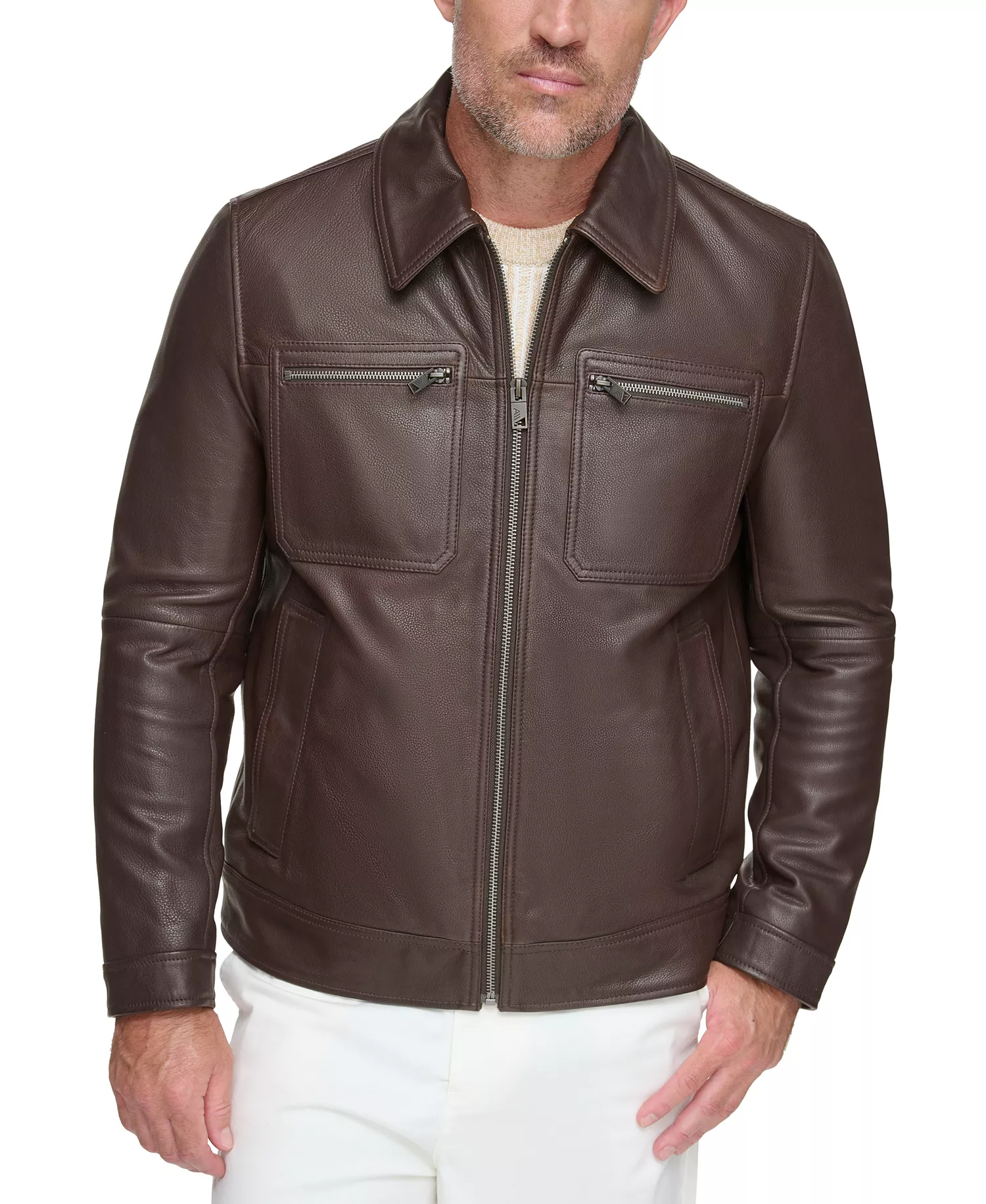 mni-207143a46db746408c867618a289ef9d Men's Halen Pebbled Leather Trucker Jacket