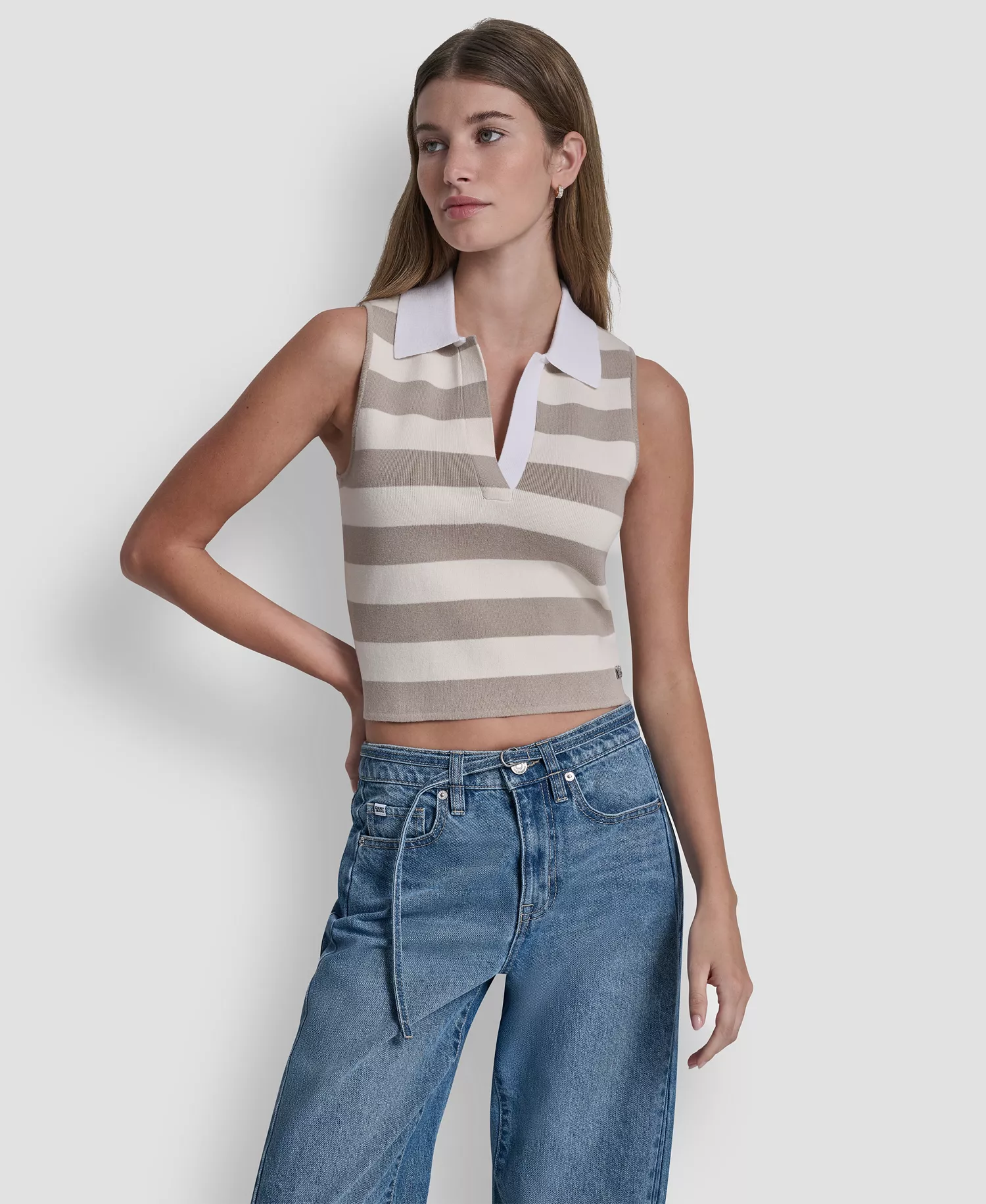 mni-216123afab70ecfa48afe619bfc8c496 Women's Striped Sleeveless Polo Sweater