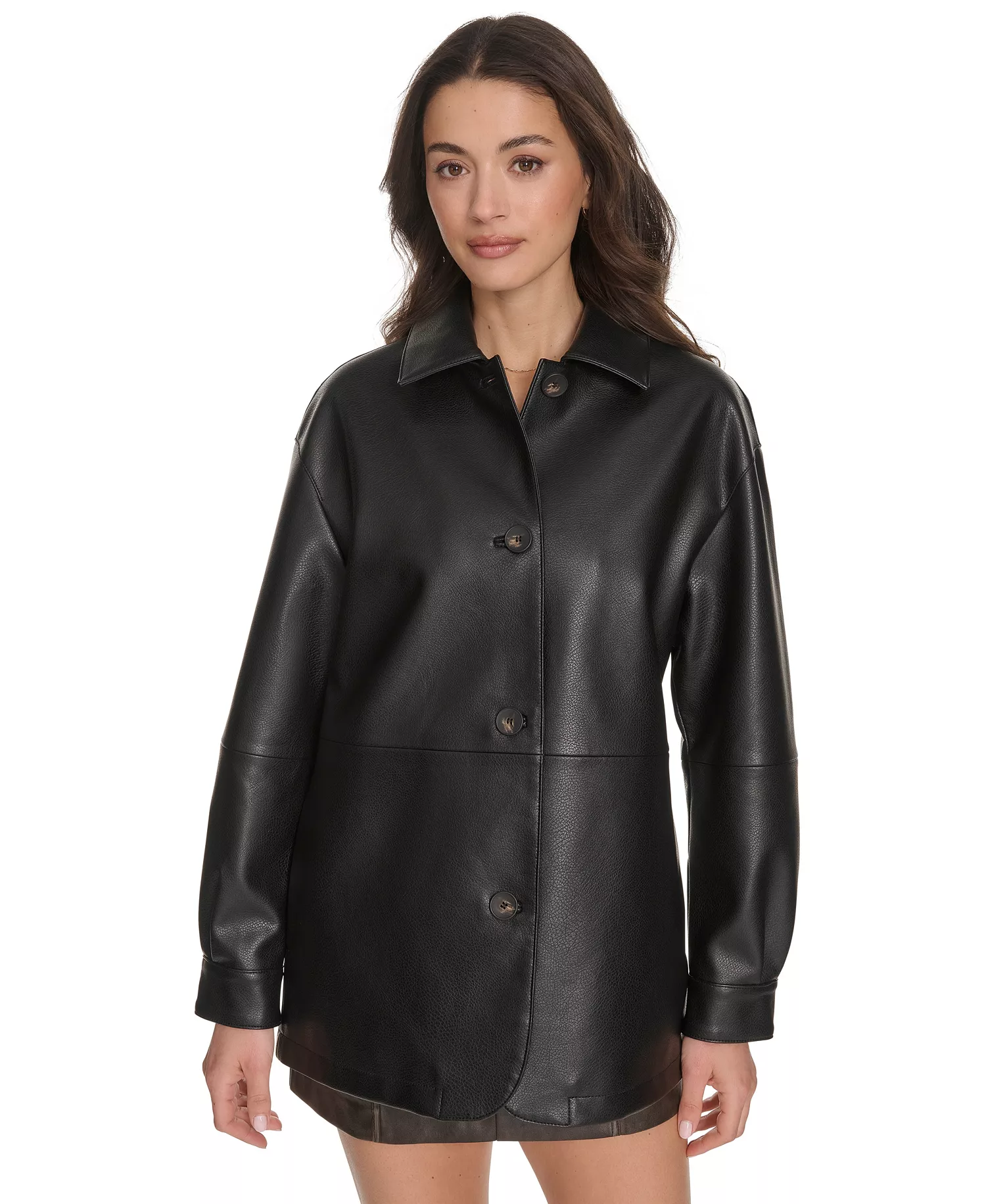 mni-21a45e35b87787be1cf0f2337769d8b7 Women's Faux Leather Relaxed Vintage Look Blazer — изображение 4
