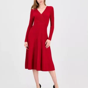 Women's Metallic Wrap Fit & Flare Dress