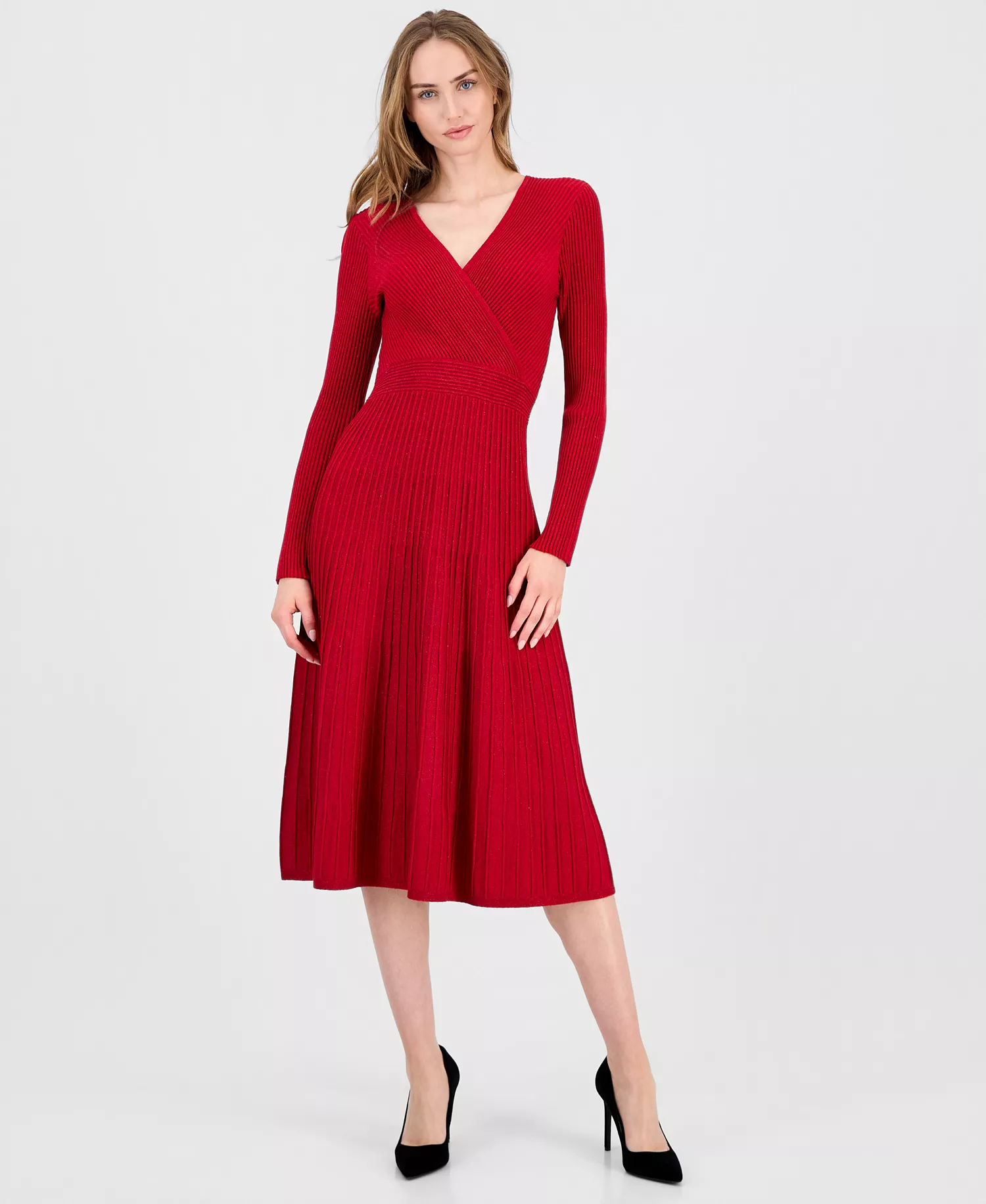 mni-2238ea61ec189070148bfe4f4c51f86b Women's Metallic Wrap Fit & Flare Dress