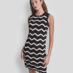 Women's Sleeveless Crew Neck Stripe Short Dress