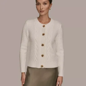 Women's Long Sleeve Button Front Mixed Cable Cardigan