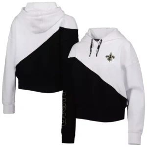 Women's White and Black New Orleans Saints Bobbi Color Blocked Pullover Hoodie