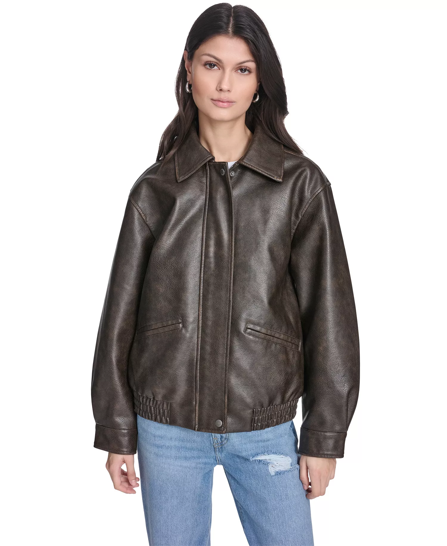 mni-2496fc33bd5fcf49b82816ef99bb7853 Women's Faux Leather Relaxed-Fit Bomber Jacket — изображение 3