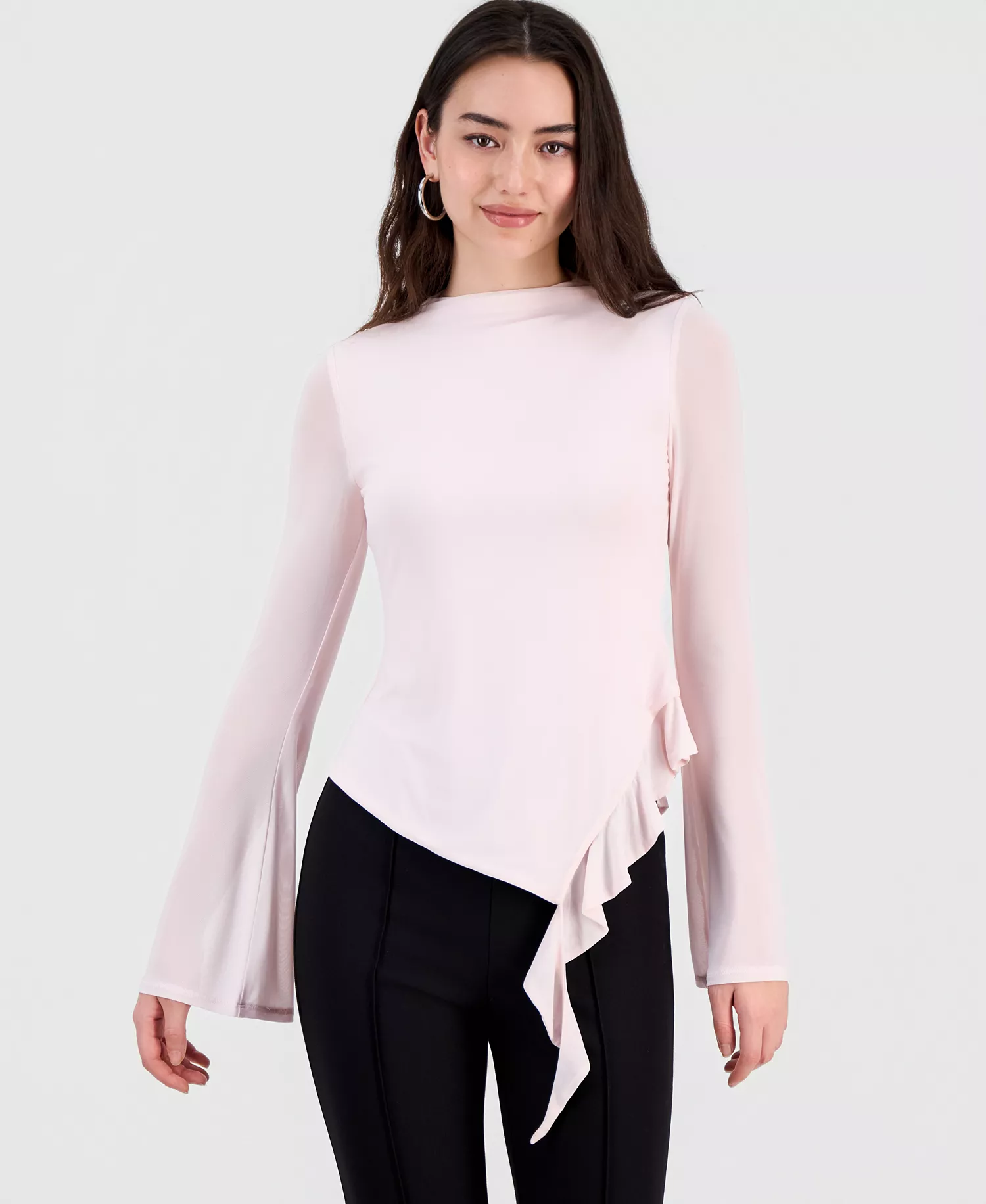 mni-26e30c166d49ae0738e95d4e6eaa1fe4 Women's Mock-Neck Asymmetrical Ruffled-Hem Top, Macy's Exclusive — изображение 3