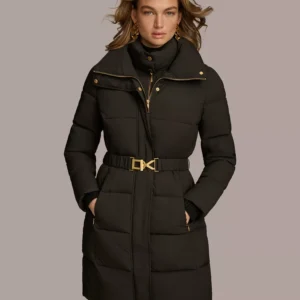 Women's Belted Bibbed Puffer Coat