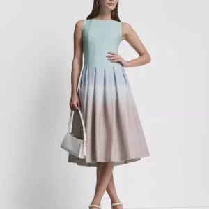 Women's Sleeveless Pleated Boat Neck Midi Dress