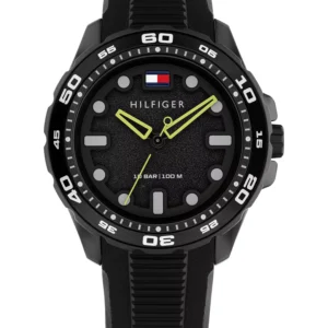 Men's Quartz Black Silicone Strap Watch, 40mm