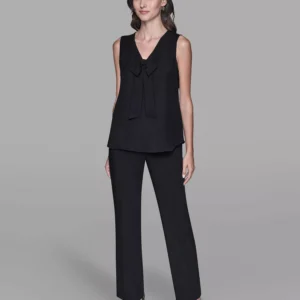 Women's Sleeveless V-Neck Bow Detail Top