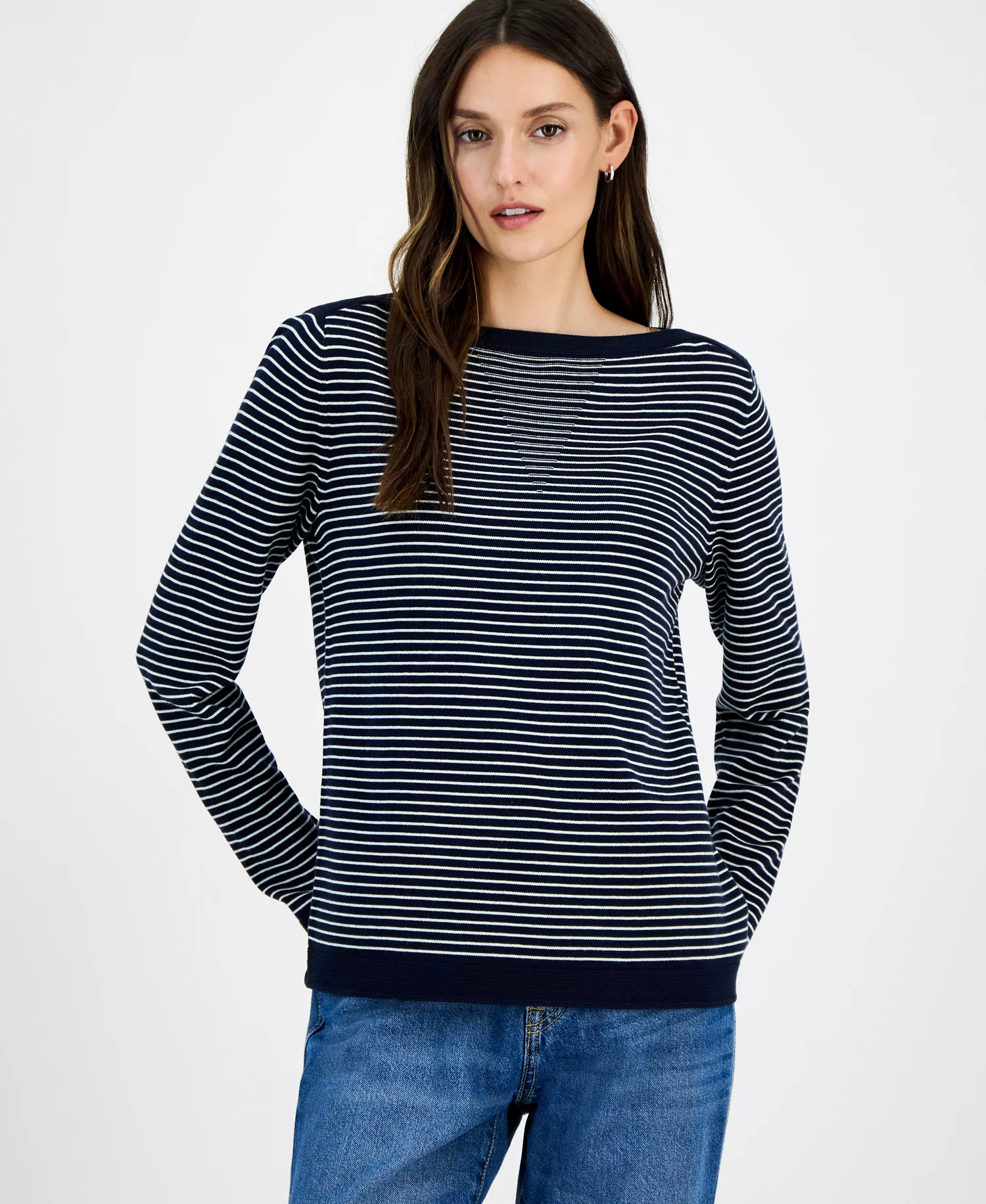 mni-292e97dfcd78081a6bdbe28dc6a73093 Nautica Women's Cotton Striped Boat-Neck Sweater