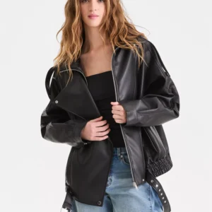 Women's Faux-Leather Zip-Front Bomber Jacket, Macy's Exclusive