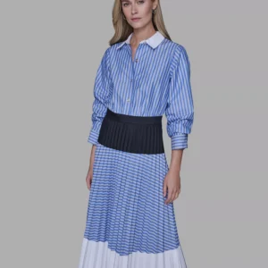Women’s 3/4 Sleeve Colorblock Pleated Midi Dress