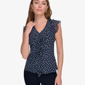 Women's Printed Ruffled Sleeveless Top