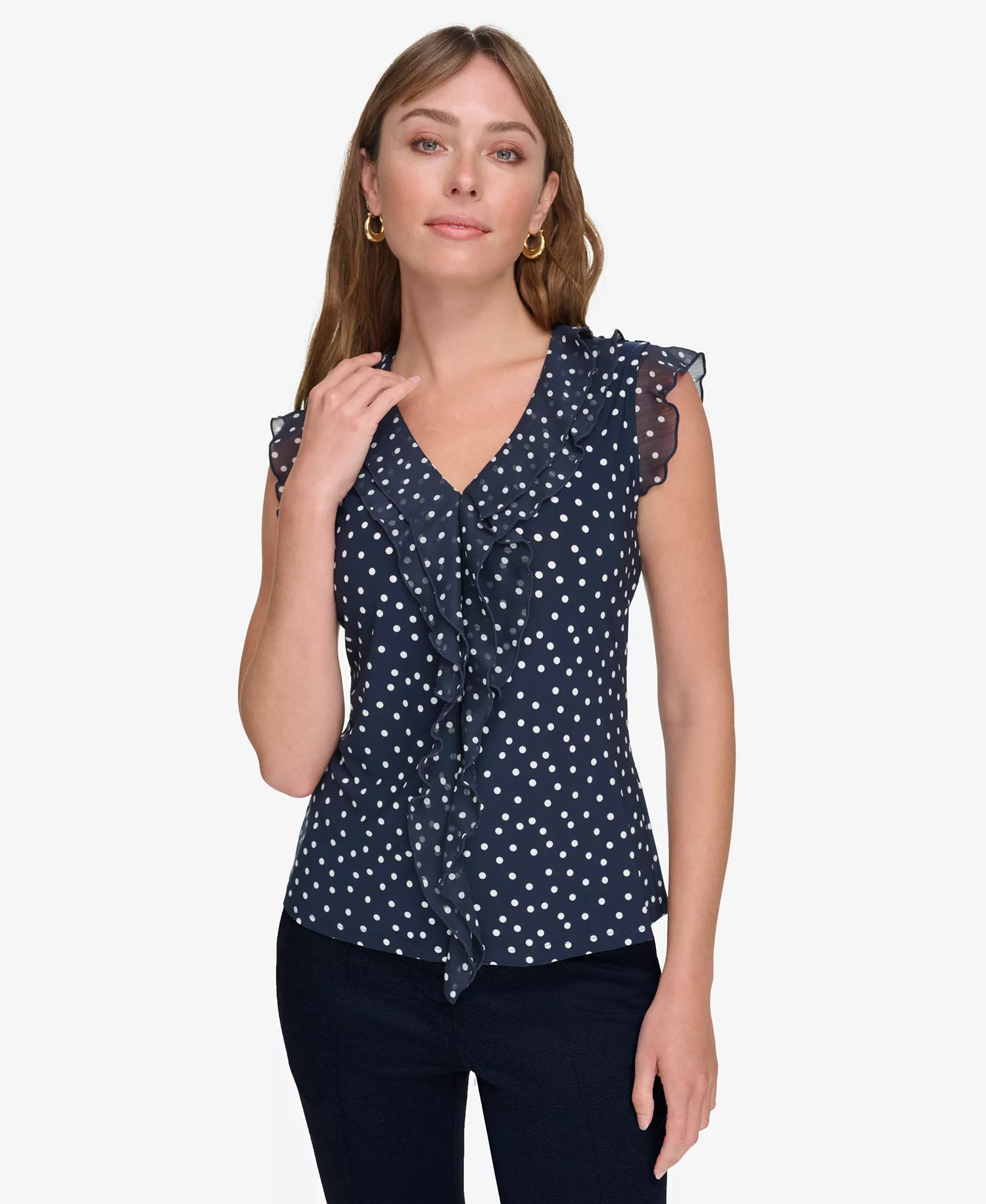 mni-29bd6b857748864ff40befe9b9625609 Women's Printed Ruffled Sleeveless Top