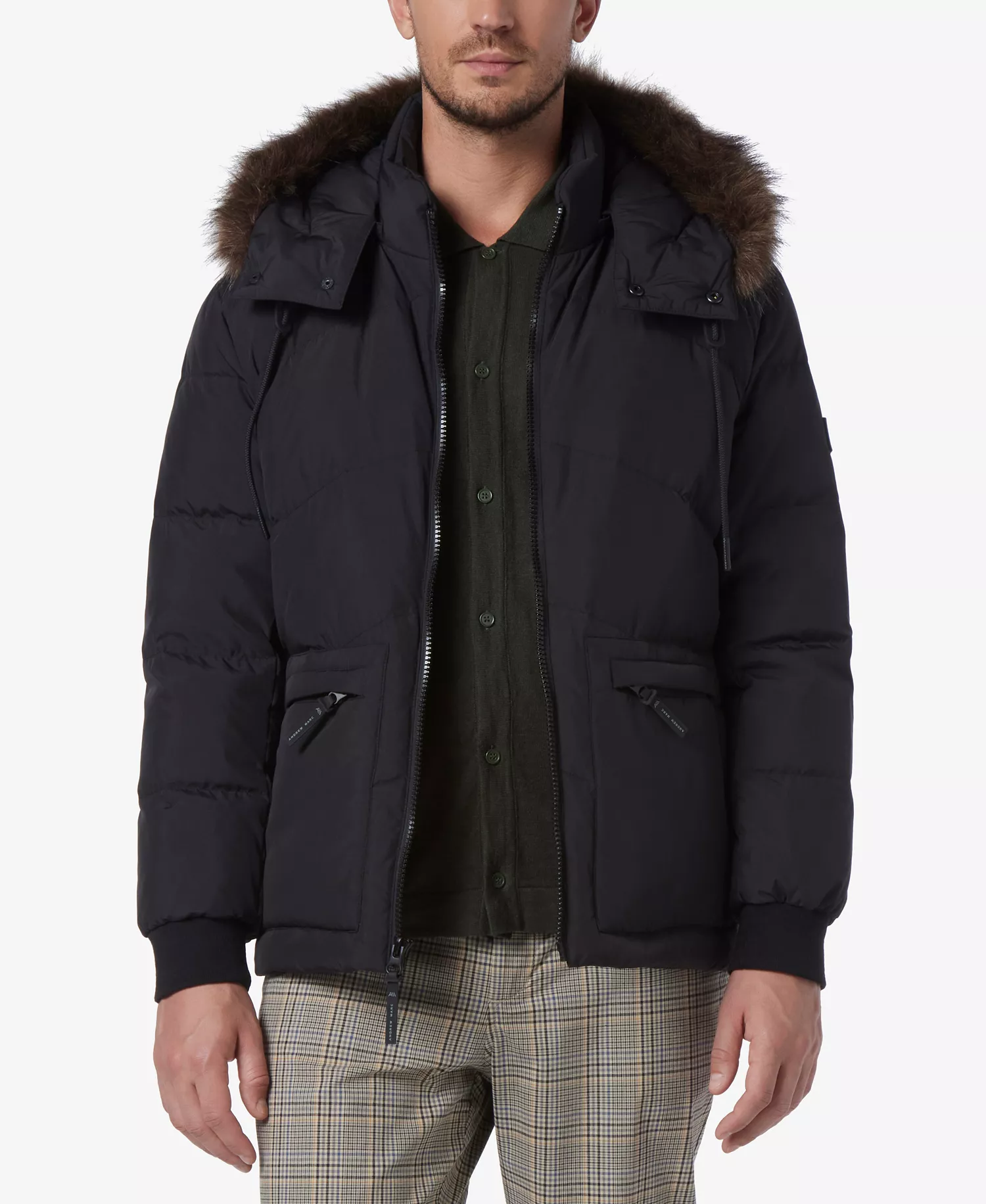 mni-2a7d8d4b0e11dc1bd09c3367a030f8ac Men's Down Bomber with Faux Fur Trim and Removable Hood