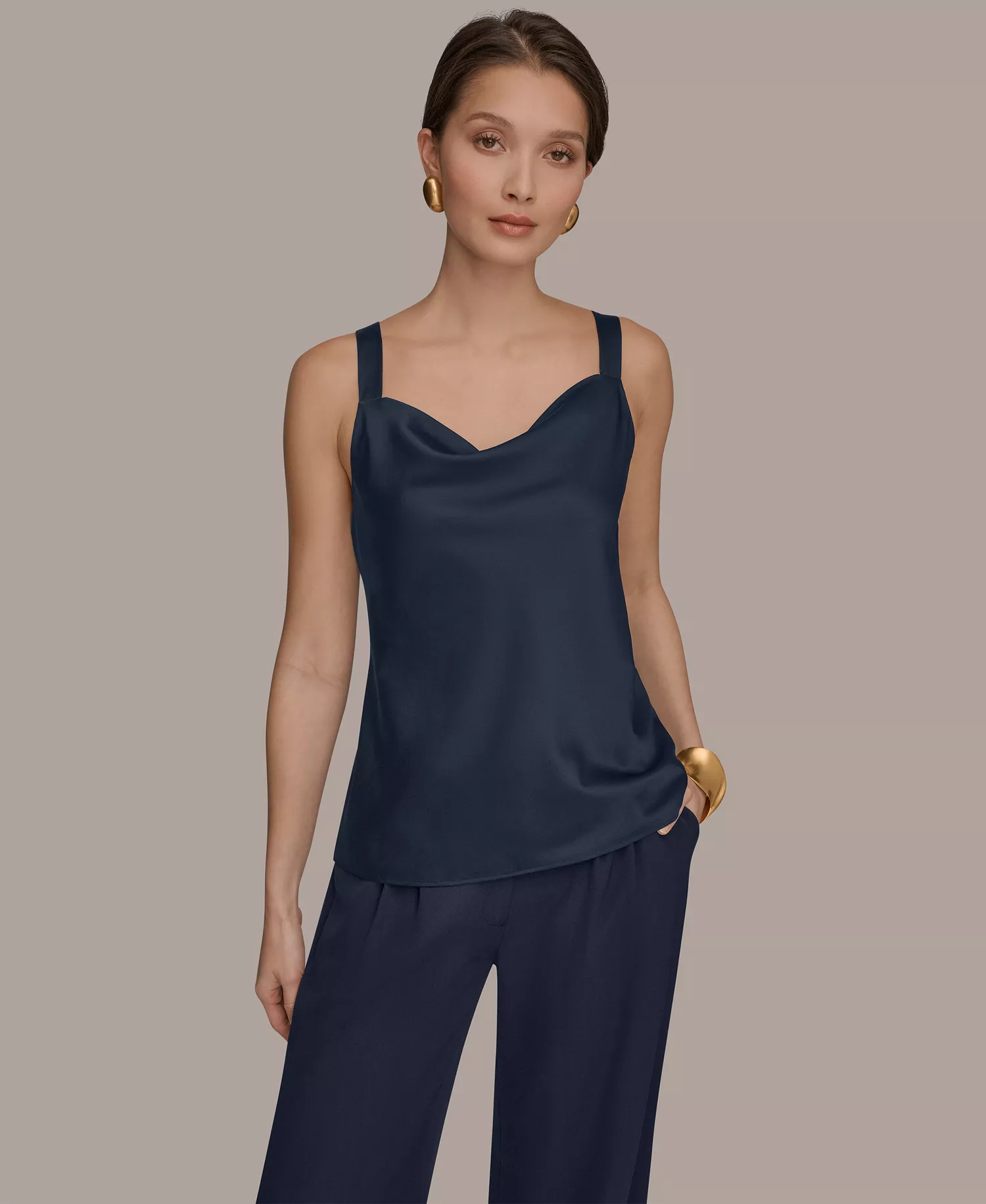 mni-2b3859bf87b6be90c25a80bfba74989b Women's Cowl Neck Strappy Cami Top
