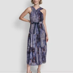 Women's V-Neck Sleeveless Tie Waist Dress