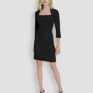 Women's Square Neck 3/4 Sleeve Sheath Dress