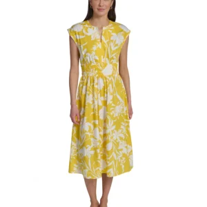 Women's Floral Smocked A-Line Midi Dress