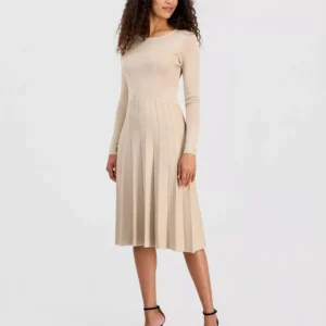 Women's Metallic Long-Sleeve Fit & Flare Dress