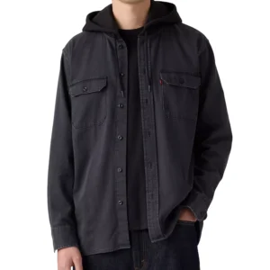Men's Relaxed Fit Hooded Long Sleeve Button-Front Overshirt