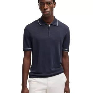 Men's Zip Placket Linen-Blend Knit Sweater
