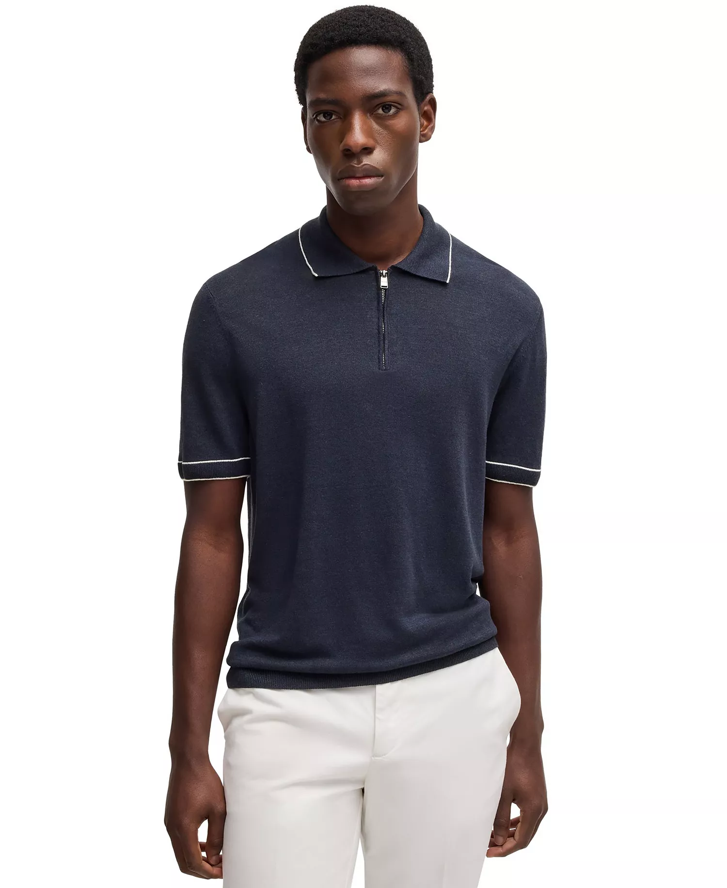 mni-3060719813e0b9a771e0cc38c91b1be0 Men's Zip Placket Linen-Blend Knit Sweater