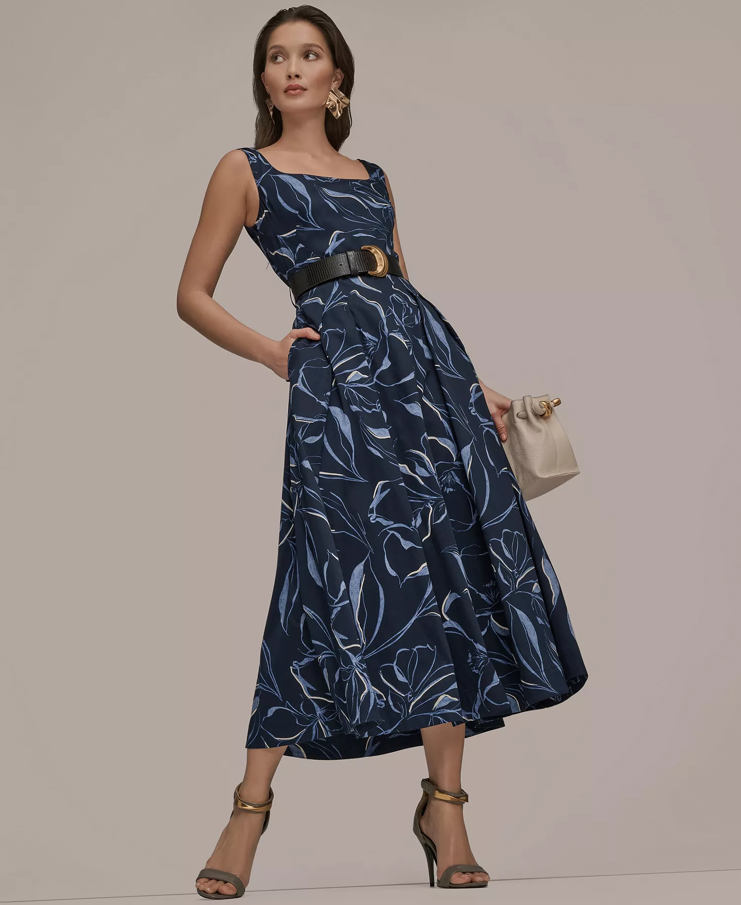 mni-3079772e0cc9d0af416866f345e94223 Women's Square Neck Belted A-Line Dress