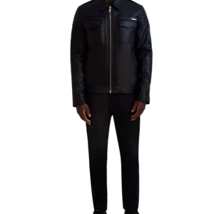 Paris Men's Faux-Leather Full-Zip Trucker Jacket