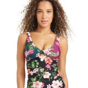 Women's Tropical Heat Twist Shirred Tankini Swim Top, Macy's Exclusive