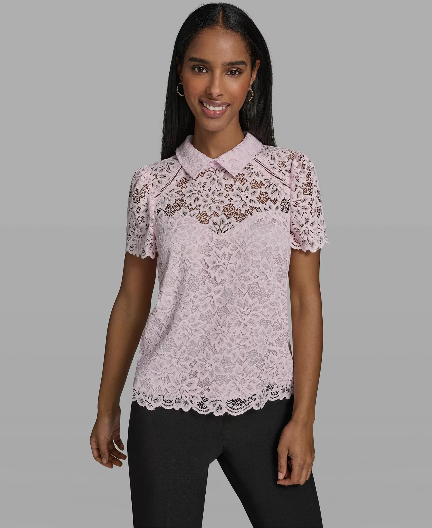 mni-312552e558d712d9aff8af73dc68af05 Women's Short-Sleeve Floral Lace Woven Blouse — изображение 4