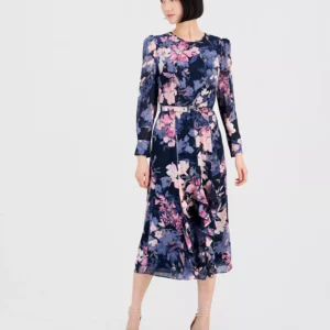Women's Floral Long-Sleeve Ruffled Dress