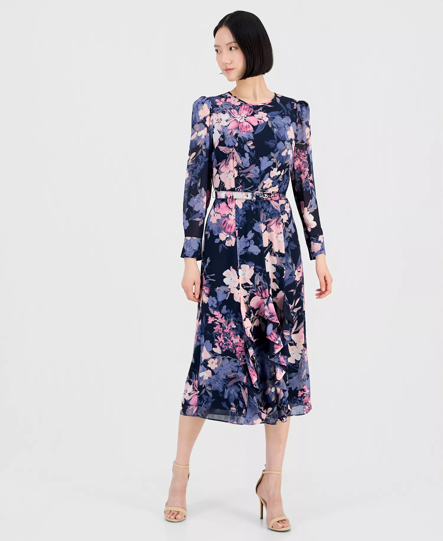 mni-31294ff470fc658a8c370236c0be8a3f Women's Floral Long-Sleeve Ruffled Dress