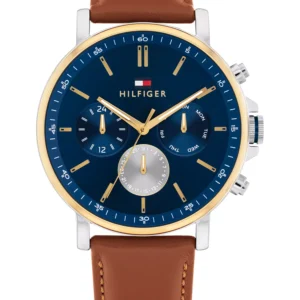 Men's Multifunction Brown Leather Strap Watch, 44mm