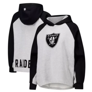 DKNY Women's Gray/Black Las Vegas Raiders Joy Cropped Raglan Pullover Hoodie