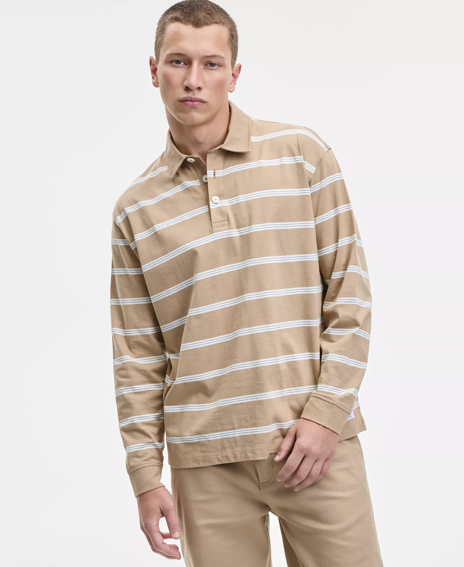 mni-3247b0a5b688e1ccb2c89ace53f50945 Men's Nolongi Relaxed-Fit Long-Sleeve Striped Polo Shirt
