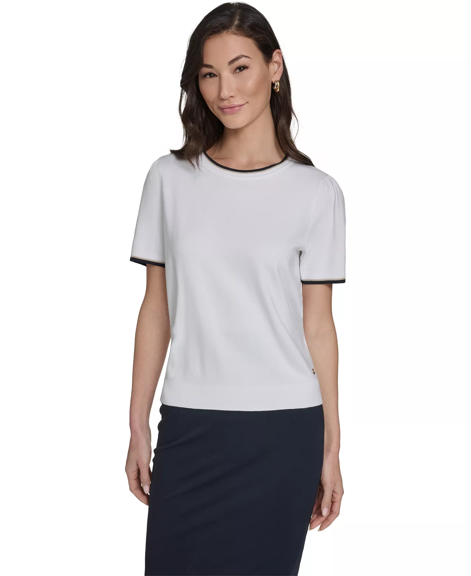 mni-32caf86203a3d5fb14c942a6d7c54692 Women's Short-Sleeve Tipped Sweater