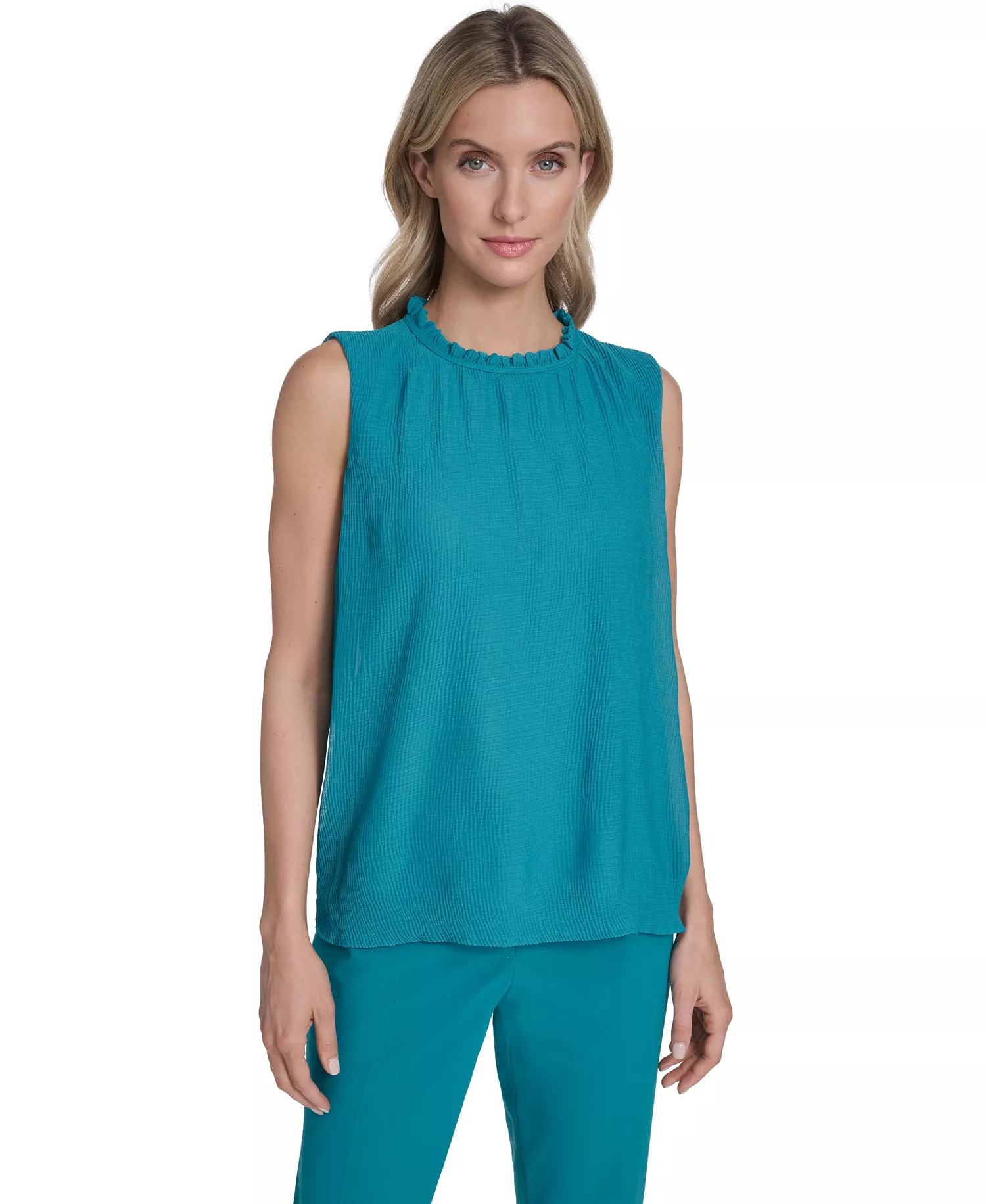 mni-33f4aaf1891a6e15f3000b2239c79bd5 Women's Sleeveless Ruffle Neckline Top — изображение 3