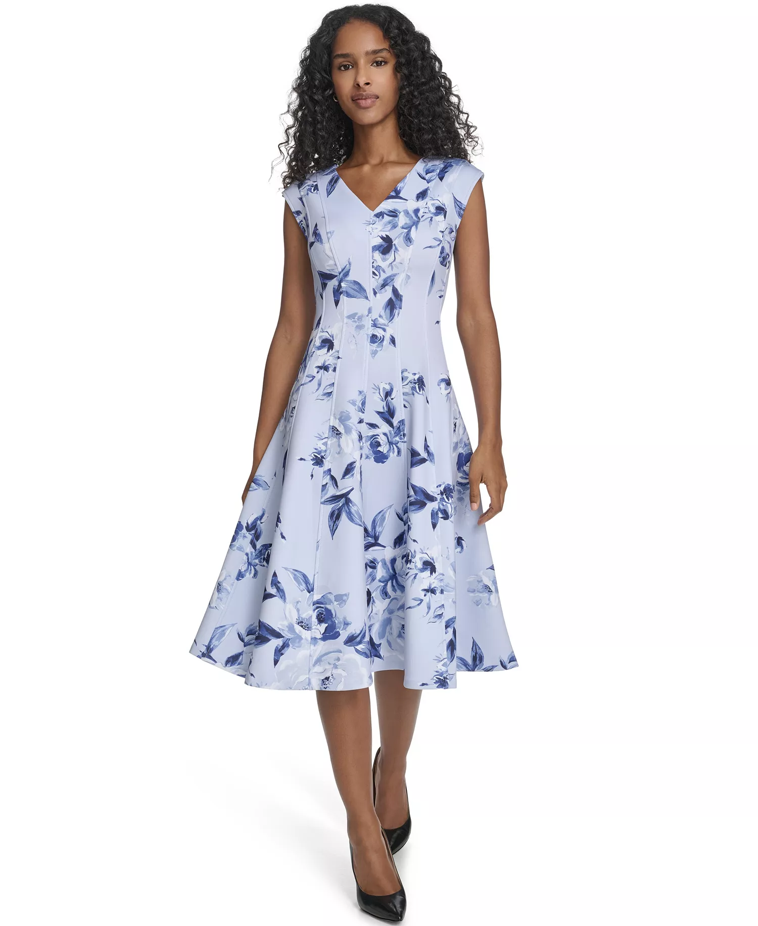 mni-3462d0d10e1ac6906c16667a9edf0532 Women's Printed Fit and Flare V-Neck Dress