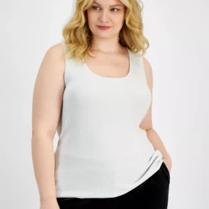 Plus Size Metallic Rib-Knit Scoop-Neck Tank
