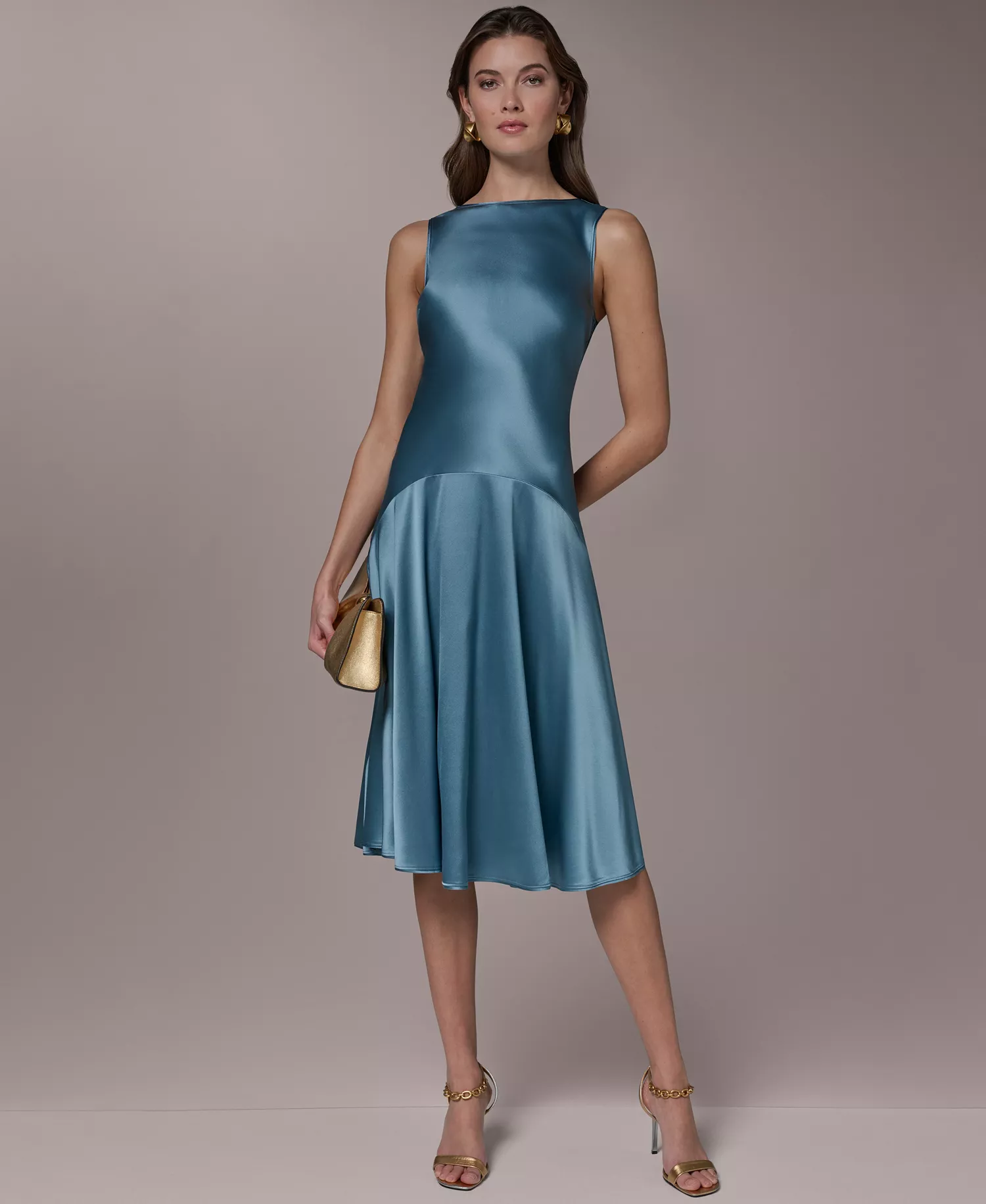 mni-3470d159798042c8d24d52ae254cdc99 Women's Silk Sleeveless Boat Neck Midi Dress
