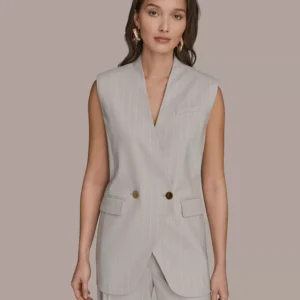 Women's Pinstripe Front Button Vest